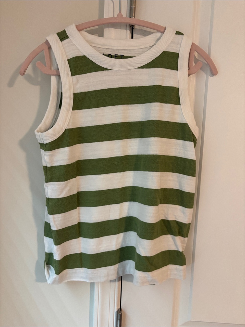 LOFT Green and White Striped Tank Top